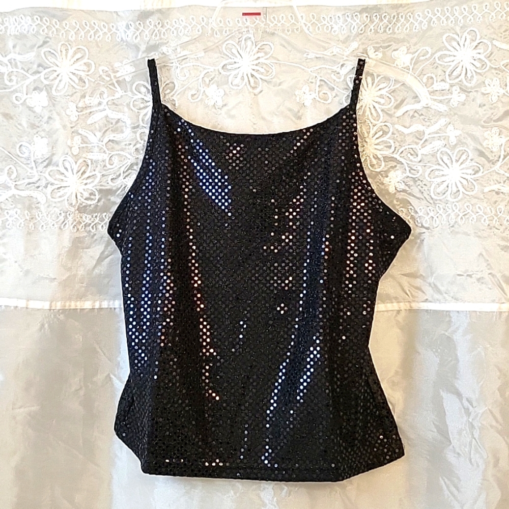 NWOT Sleek & Sexy Black Sequined Crop Camisole,  M